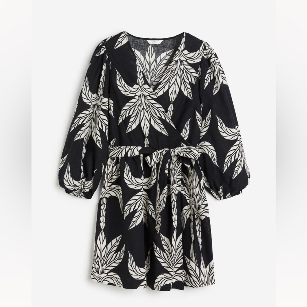 ⭕️ B1G1!  Black and White Print Linen Wrap Dress-see size notes